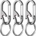 TISUR Titanium Carabiner Keychain Clip, Anti-Lost Key Ring Holder, Self-Locking Metal Gate Clip Key Chain Bottle Opener for Men Women, Gray (3-pack)