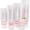 150 Pack Pink Bow Party Plastic Cups 12 oz Coquette Bow Disposable Drinking Cups for Bachelorette Bridal Shower Birthday Party Decorations