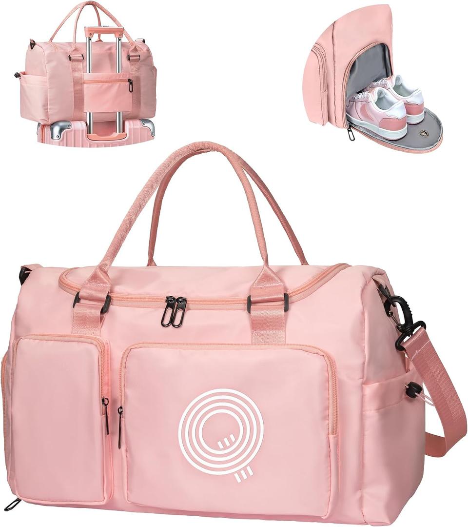 Elilier Duffel Bag for Girls Women, Birthday Gifts for Girls Kid Teen Adult, Initial Sport Duffel Bag for Travel, Gym, Dance, Weekender, Overnight, with Shoe Compartment & Water Resistant
