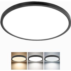 24 Inch Large LED Flush Mount Ceiling Light, 50W, 5480LM, 3000K/4000K/6000K CCT Selectable,Super Slim Low Profile Round Flat Panel Light for Bedroom,Kitchen,Hallway (Black 1PK), NoRemote-24inch-1PK