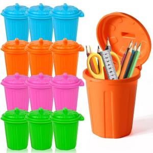 12 PCS Coloured Mini Trash Can Mini Garbage Cans Pen Holder Desk Organizer Small Desktop Miniature Garbage for Birthday Party Favors Home School Classroom Decor (12, Muticolored)