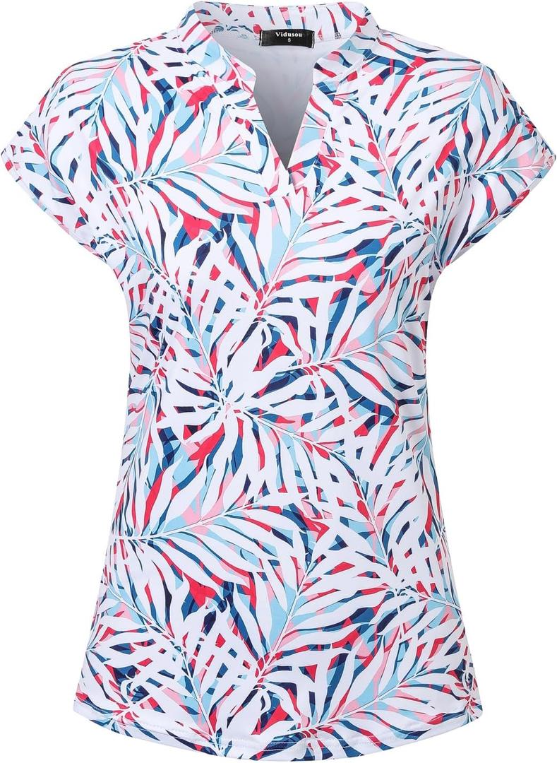 Golf Shirts for Women Polo Tennis Shirts Sport T-Shirts Workout Tops (X-Small, Leaf)