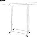 Fishat White Double Rod Garment Clothes Rack for Hanging Clothes, Rolling Organizer on Commercial Metal with Lockable Wheels Mobile Design for Coats Dresses