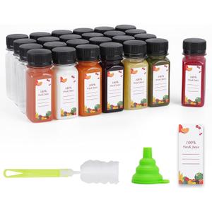 Plastic Juice Bottles 150 pcs 2 oz Empty Plastic Water Bottles with Caps Reusable Clear Beverage Containers for Drinking, Juicing, Smoothie, Water with 2 Brushes, 2 Funnels, 160 Stickers
