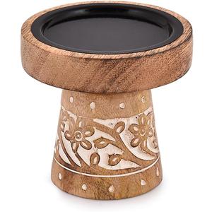 NIRMAN Mango Wood Candle Holders, Wood Candlesticks for Home Wedding Table Decor Centerpiece (4" x 4" x 4")