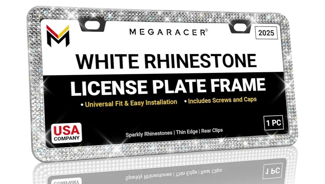 Sparkly Bling License Plate Frame for Women 800 Premium Rhinestones, Rust-Free Stainless Steel, Street Legal & Slim Design, Girly Bedazzled Diamond Car Tag Holder with Glitter Crystal Caps