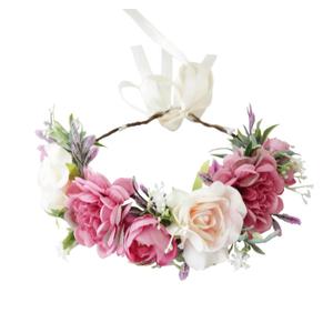 Vivivalue Fairy Floral Crown Even Headband Flower Headpiece Woodland Forest Elf Circlet for Women Girls Halloween Renaissance Wedding Bridal Cosplay Prom Photo Props Pink