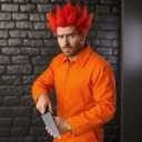 Halloween Orange Prisoner Cosplay Costume with Men's Red Wig Spiky Synthetic Short Hair and a Simulated Short Knife Prison Jumpsuit Adult Halloween Costumes for Men Jail Outfit