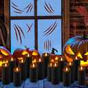 YOROXRG 24 Pack Halloween Decoration Flickering Flameless Candles, Battery Operated LED Pillar Candles with Remote Control and Timer.for Home Decor (D2.2 xH 5" 6" 7" Black)
