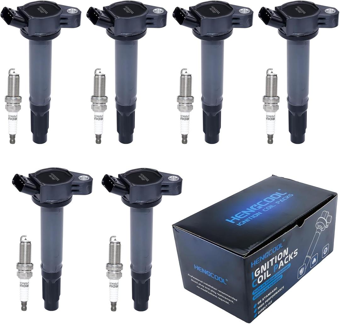 Set of 6 Ignition Coil Packs & Spark Plugs UF487 for Lexus & Toyota 3.5L V6 2007-2018 ES350 RX350 Avalon Camry Highlander RAV4 Sienna Replace 9091902251 9091902255