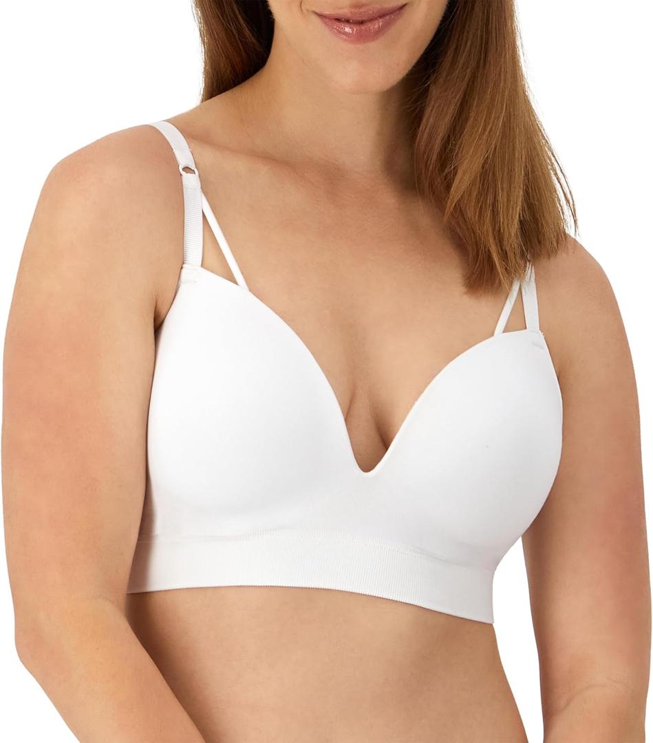 Maidenform Women's M Wireless Bra, Seamless Foam Bra, Wireless Bra with Sweetheart Neckline (Large, White)