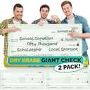 (2 Pack) Big Checks For Presentations | 36 x 16" Dry Erase Giant Fake Check | Oversized Fake Checks For Presentation, Big Check Fundraiser Items, Reusable Fake Check