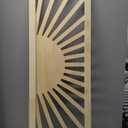 Burbell Horizontal Sun Wall Art, Boho Wooden Room Decor, 35"x12" Wood Color, 35.4"L x 11.4"W