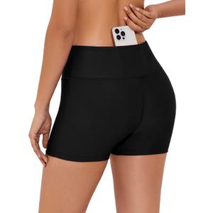 Tournesol Women's 3" Swim Shorts High Waisted Bathing Suit Bottoms Seamless Board Shorts UPF50+ Boyshorts with Pockets (X-Large, Black)