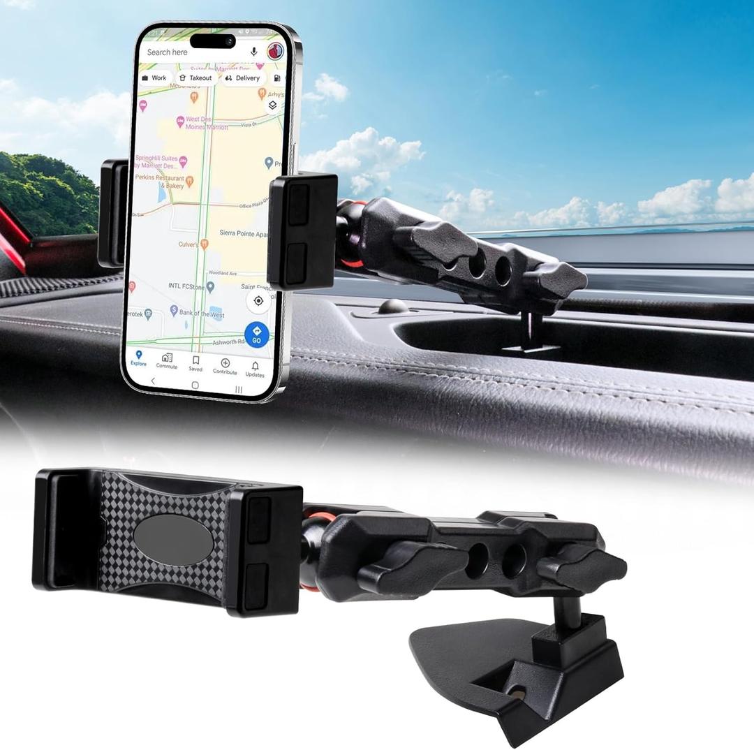 BESTAOO Dash Mount Cell Phone Holder Compatible with 2018-2023 Jeep Wrangler JL 2/4 Door 4XE Gladiator JT Dash Phone Holder Interior Accessories, 360 Adjustable Cell Phone Mount (Clip)