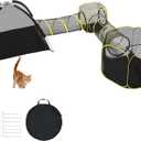 VINGLI Cat Tunnel, Portable Kitten Tent, Indoor & Outdoor Collapsible Enclosure, Large Catio, Outdoor Tunnels for Small Animals with Storage Bag (Black&Yellow, 5 in 1)