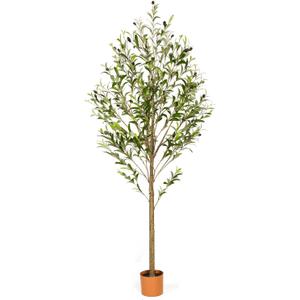 6FT Artificial Olive Tree Indoor Tall Realistic Faux Olive Tree with Plastic Planter, Fake Silk Tree with Handcrafted Branches & Fruits, Large Fake Plant for Home and Office Decor (6FT)