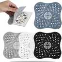 2 x 4 Pack Shower Drain Hair Catcher, Premium Silicone Shower Hair Catcher with Suction Cup for Regular Drains of Shower Kitchen Bathtub Bathroom (Black/White/Gray/Blue)