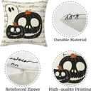 Halloween Spooky Ghost Throw Pillow Covers 18x18 Inch Set of 4 Pumpkins Ghost Witch Bats Spider Web Cushion Covers Home Decor for Couch Cushion Cases