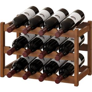 BMOSU Bamboo Wine Rack Wine Storage Cabinet Shelf 12 Bottle Wine Racks Countertop Sturdy for Kitchen Dining Room Pantry - 3 Tiers Wine Rack(Brown)