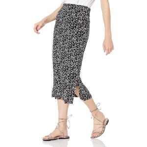 Amazon Essentials Women's Pull-On Knit Midi Skirt  (Large, Black White Abstract Animal)