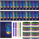 Ctosree 96Pcs/24Set Eid Mubarak Gifts Bulk Ballpoint Pens with Greeting Cards Eid Ballpoint Pens Bookmark Card and Silicone Bracelet Ramadan Islamic Party Favors Goodie Bag Fillers Stuffers