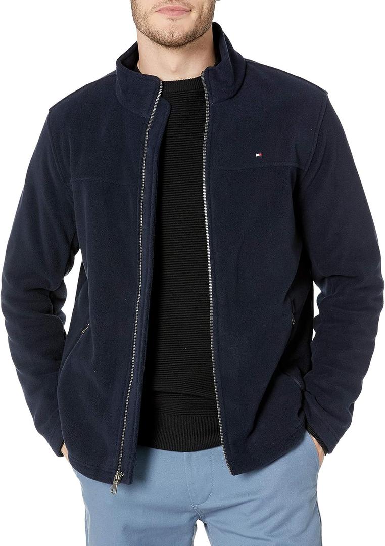 Tommy Hilfiger Men's Classic Zip Front Polar Fleece Jacket (Large, Navy)
