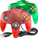 2 Pack Classic N64 Controller, suily N64 Wired USB PC Game pad Joystick, N64 Bit USB Wired Game Stick Joy pad Controller for Windows PC MAC Linux Raspberry Pi 3 Sega Genesis (Clear Green/Clear Red)
