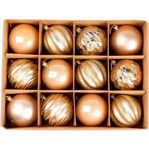 12ct 80mm/3.15" Christmas Ball Ornaments, Decorative Hanging Baubles, Christmas Tree Decoration, Plastic and Shatterproof, Ideal for Xmas, Holiday, Home and Party Decor, Gold