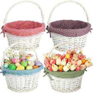 Cinnvoice 4 Pcs Easter Baskets Wicker Gift Basket with Folding Handles and Removable Liner Easter Egg Hunt Willow Picnic Basket Easter Candy Storage Weddings Basket Garden and Home Decoration