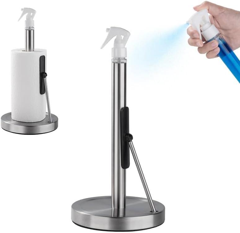 2 in 1 Stainless Steel Paper Towel Holder with Refillable Spray Bottle, Freestanding Tissue Rack with Suction Base & Weighted Arm, Kitchen, Dining – Compact & Stable Design
Brand: LOOKZOZO