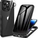 CENHUFO Privacy for iPhone 14 Pro Max Case, Full Body Phone Case with Built-in 9H Tempered Glass Privacy Screen Protector and Camera Lens Protector, Anti Peep Shockproof Bumper Clear Cover - Black