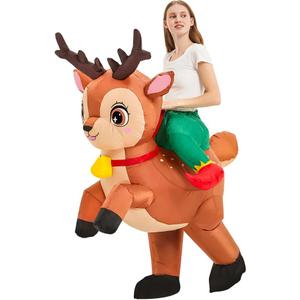 Inflatable Reindeer Costume Adult Blow Up Deer Elk Animal Costumes Ride On Holiday Inflatable Halloween Christmas Costume For Women Men Party