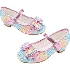 Stelle Girls Dress Shoes Glitter Princess Shoe Flower Mary Jane Low Heels Party Wedding Prom Footwear for Toddler Kids (T08-prism)