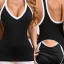 Women's Racerback Workout Tank Top -Color Block - Slim Fit V-Neck Ribbed Sleeveless Camisole for Yoga & Gym (Black, S)
