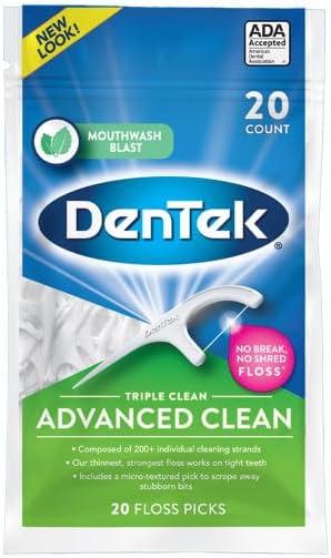 DenTek Triple Clean Floss Picks for Teeth Cleaning and Plaque Removal, No Break and No Shred Dental Floss Picks, Advanced Clean, 20 Count (Pack of 10)