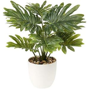 Briful 18'' Tall Artificial Monstera Plant for Home Decor - Indoor Potted Faux Greenery in White Pot for Bathroom Kitchen Decorations