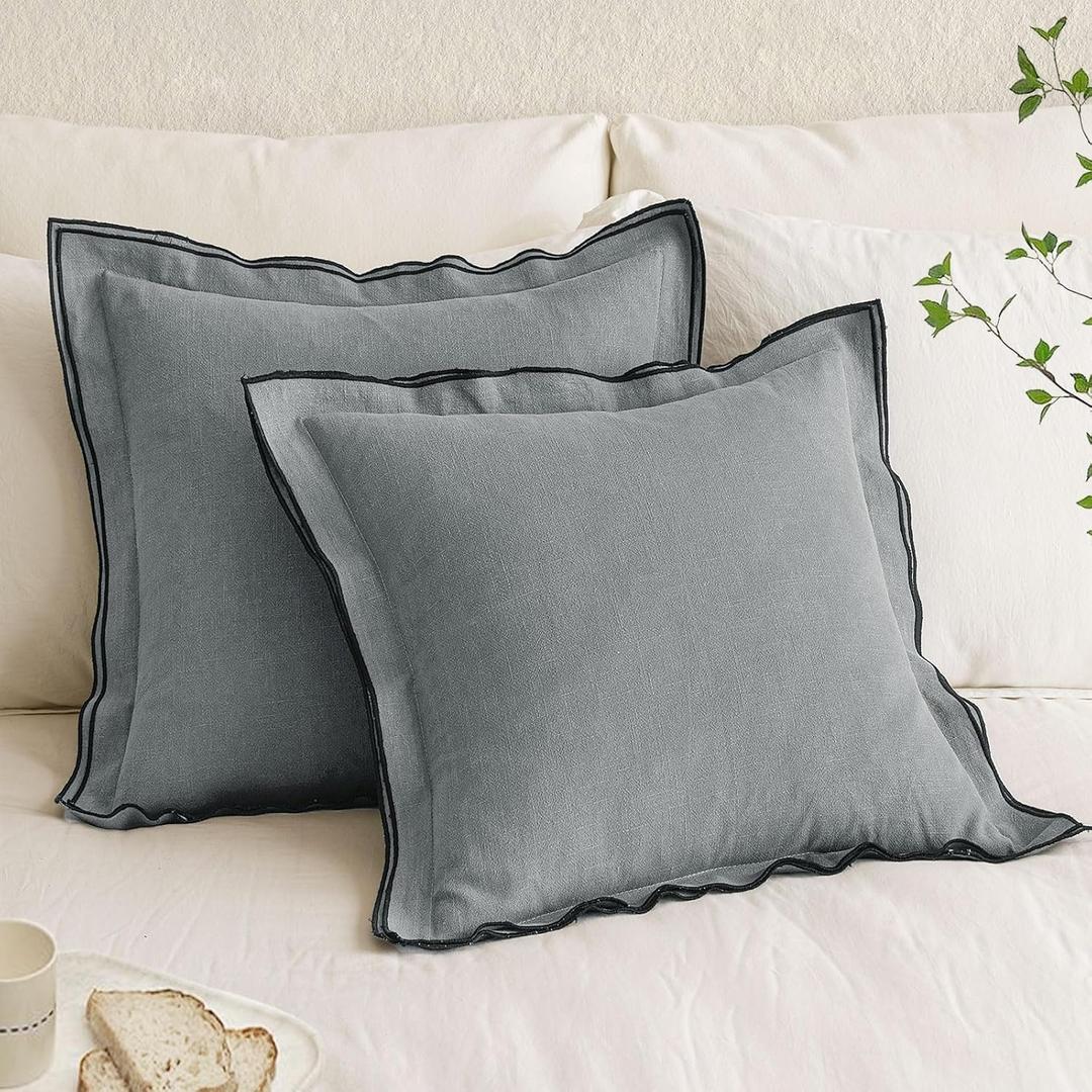 2 x MIULEE Linen Throw Pillow Covers, 2 Piece 18x18 Inch Light Grey, Boho Euro Pillowcases for Bed to Infuse Elegance, Ideal for Sofa Couch Cushion in Home Decor Upgrade