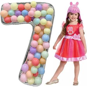 Skywin Large Numbers for Party Decor- 7, Big Numbers for Party Decorations 65 Inches (5.42 Feet) Mosaic Balloon Frame, Giant Number Eight Balloon Frame, Birthday Numbers(Silver) (Seven)