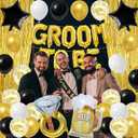 Trgowaul Gold Bachelor Party Decorations for Men, Groom To Be Banner Fringe Curtains, Groom to Be Satin Sash Award Ribbon Badge Brooch for Wedding Bridal Shower Future Mr Pre-Wedding Party Supplies