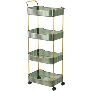 4-Tier Acrylic Rolling Storage Cart, Rolling Utility Cart, Kitchen Cart with Wheels for Bathroom,Living Room, Kithcen, Office Storage and Organization (14''X10''X37'')(Green)