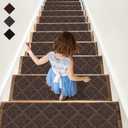 RIOLAND Stair Treads Carpet Non-Slip Indoor 15 PCS Wood Stair Treads Rugs Modern Stair Runners for Kids Dogs, 8" X 30", Diamond Brown