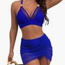 Blooming Jelly Womens High Wasited Bikini Sets Tummy Control Swimsuits Curvy Mesh Swim Skirt M