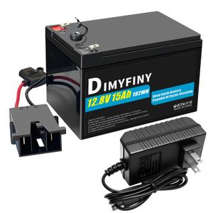 Dimyfiny Upgraded 12 Volt Replacement Battery for Fisher-Price Power Wheels Ride-On Toy Cars | 12V15Ah Battery with Fast Charger & 20A BMS, 2000+ Deep Cycle for Marine, Solar, Fish Finder, Camping