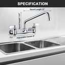 Wall Mount Faucet 8 Inch Center Commercial Kitchen Faucet, 12 Inches Swivel Spout Wall Mounted Restaurant Sink Faucets 2 Handle Commercial Faucets for Laundry Utility(Polished,12")