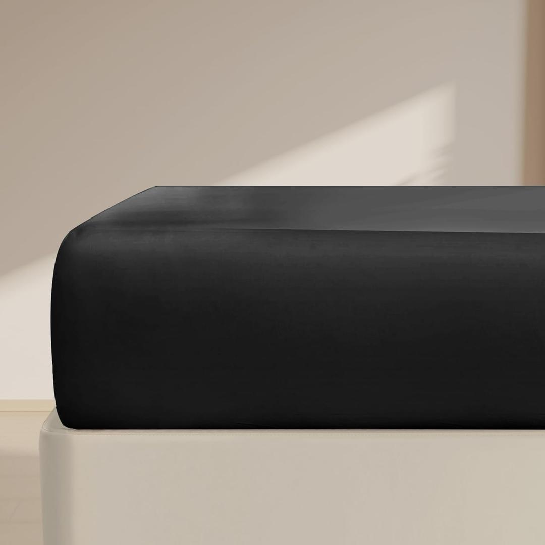 FreshCulture Twin Fitted Sheet Only  Premium Hotel-Quality Fitted Sheet for Twin Bed  Ultra Soft & Breathable Brushed Microfiber  Elegant Black Box Packaging (Black)