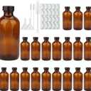 8oz Durable Glass Bottle, Reusable Glass Bottles with Airtight Lid for Shampoo, Conditioner, Essential Oils, Set of 20 (Brown)