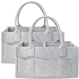 Cute Castle 2 Pack Diaper Caddy Organizer - Portable Baby Caddy Organizer with Handle, Nursery Storage Bin and Car Organizer for Girls, Boys - Baby Gift Basket - Grey (Regular)