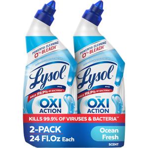 Lysol Toilet Bowl Cleaner Gel, For Cleaning and Disinfecting, Bleach Free, Ocean Fresh Scent, 24oz (Pack of 2)