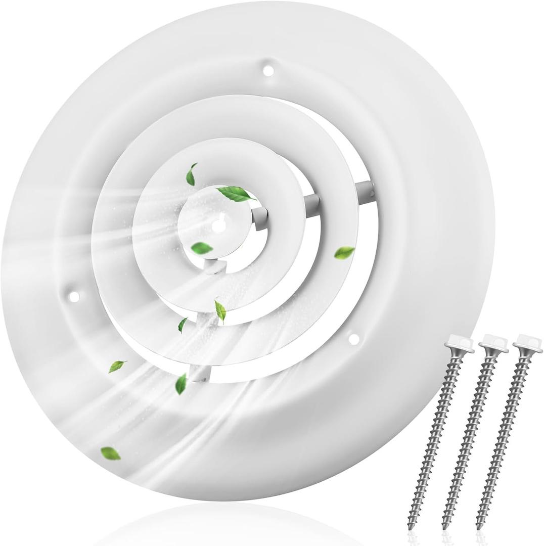 Therwen 1 PC 6 Inch Round Vent Cover, White Round Ceiling Diffuser with Screws HVAC Vent Duct Cover Replacement Exhaust Fan Covers for Home Office Kitchen Ventilation Use, Outer Dimensions: 9-15/16"
